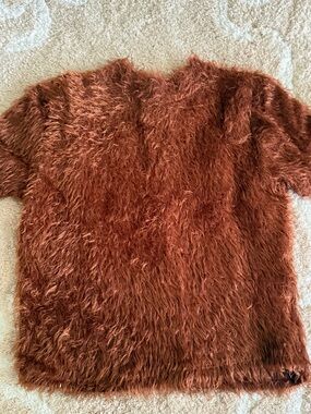 Fuzzy Short-Sleeve Shaggy Sweater - Rust Brown